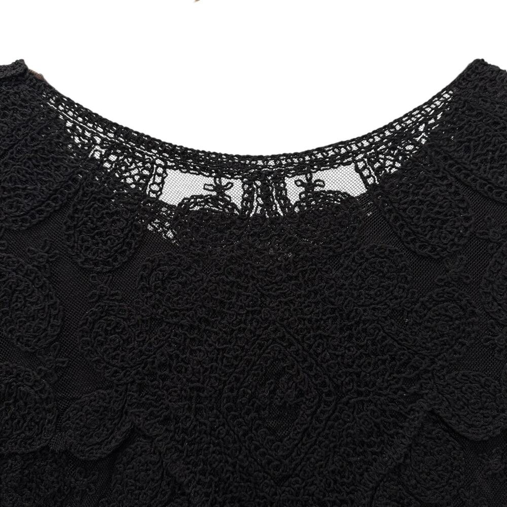 Ultra Pink Blouse Juniors Large Black Crochet Lace Long Sleeve Lined Party Top - Picture 10 of 12